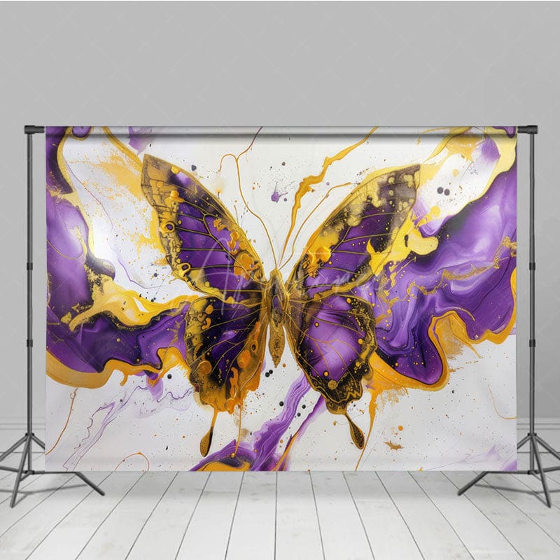 Aperturee - Aperturee Artistic Purple Gold Abstract Butterfly Backdrop