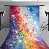 Aperturee - Aperturee Artistic Rainbow Color Sweep Backdrop with Scattered Stars Vibrant Painterly Texture for Festive Celebrations