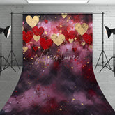 Aperturee - Aperturee Artistic Red and Gold Hearts Abstract Textured Sweep Backdrop Romantic Valentine’s Day Celebration Decor