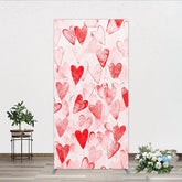 Aperturee - Aperturee Artistic Red and White Textured Hearts Pattern Rectangle Arch Backdrop Romantic Valentine’s Day Party Decor