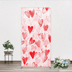 Aperturee - Aperturee Artistic Red and White Textured Hearts Pattern Rectangle Arch Backdrop Romantic Valentine’s Day Party Decor