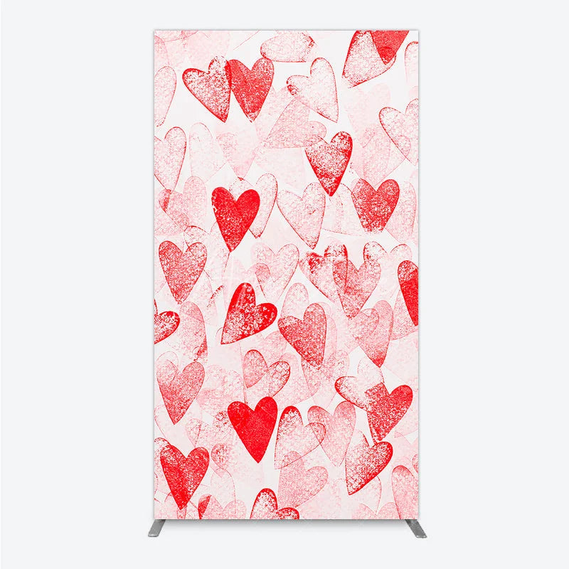 Aperturee - Aperturee Artistic Red and White Textured Hearts Pattern Rectangle Arch Backdrop Romantic Valentine’s Day Party Decor