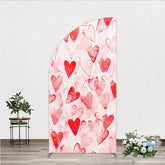 Aperturee - Aperturee Artistic Red Hearts Distressed Pattern Half Moon Arch Backdrop Romantic Valentine’s Day Celebration Decor