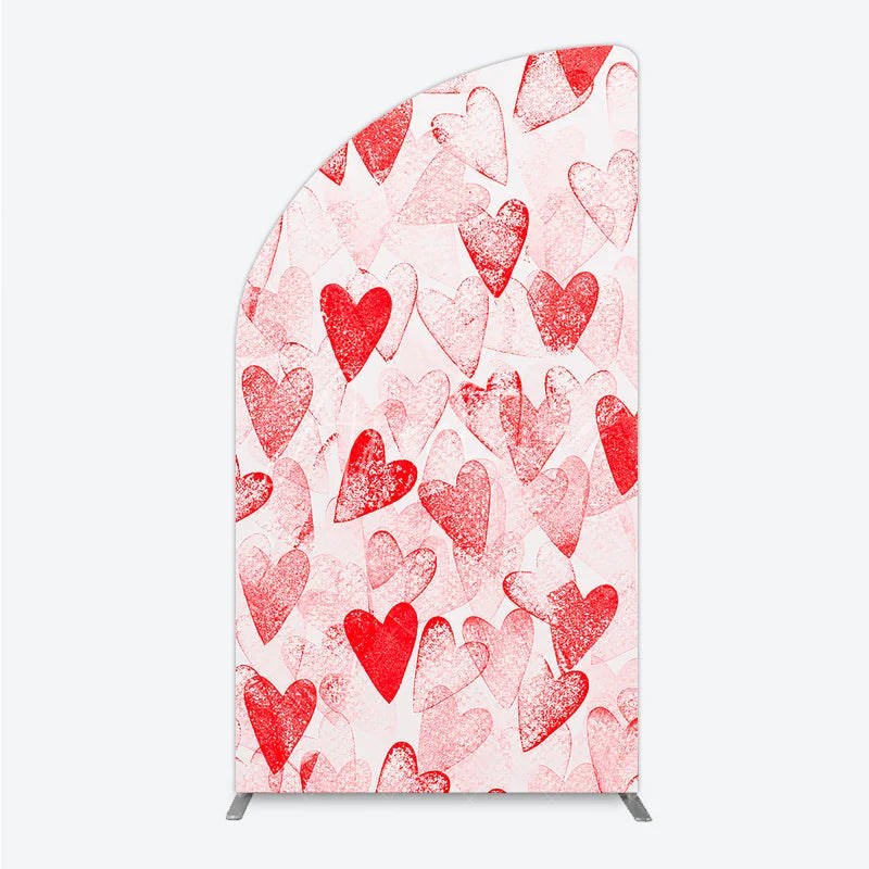 Aperturee - Aperturee Artistic Red Hearts Distressed Pattern Half Moon Arch Backdrop Romantic Valentine’s Day Celebration Decor