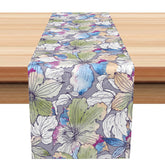 Aperturee - Aperturee Artistic Watercolor Floral Table Runner in Green and Blue for Spring Wedding and Elegant Dining Decor