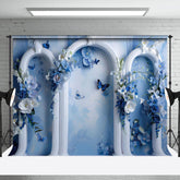 Aperturee - Aperturee Artistic White Blue Arch Wall Floral Wedding Backdrop