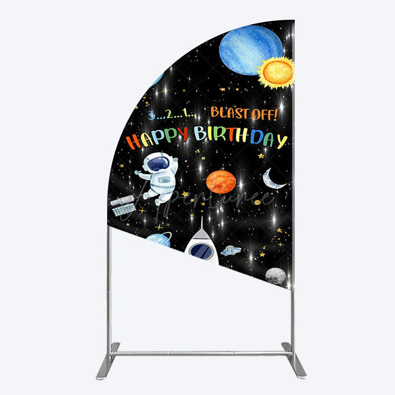 Aperturee - Aperturee Astronaut Galaxy Birthday Bash Off Half Moon Arch Backdrop