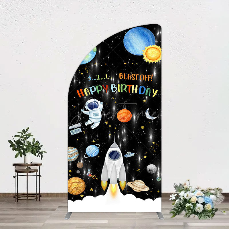 Aperturee - Aperturee Astronaut Galaxy Birthday Bash Off Half Moon Arch Backdrop