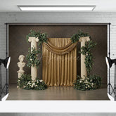 Aperturee - Aperturee Athens Boho Floral Gold Curtain Wedding Backdrop