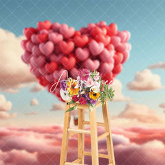 Aperturee - Aperturee Atmosphere Cloud Red Heart Hot Air Balloon Backdrop