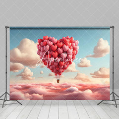 Aperturee - Aperturee Atmosphere Cloud Red Heart Hot Air Balloon Backdrop