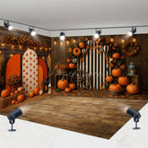 Aperturee - Aperturee Autumn Boho Halloween Pumpkins Room Set Backdrop