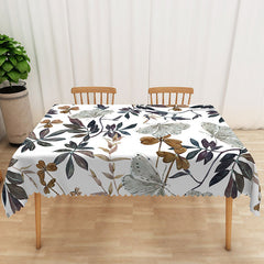 Aperturee - Aperturee Autumn Botanical Rectangle Tablecloth with Painted Butterflies and Plants for Fall and Thanksgiving Decor