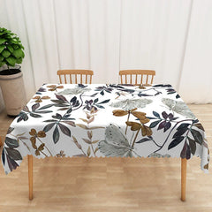 Aperturee - Aperturee Autumn Botanical Rectangle Tablecloth with Painted Butterflies and Plants for Fall and Thanksgiving Decor