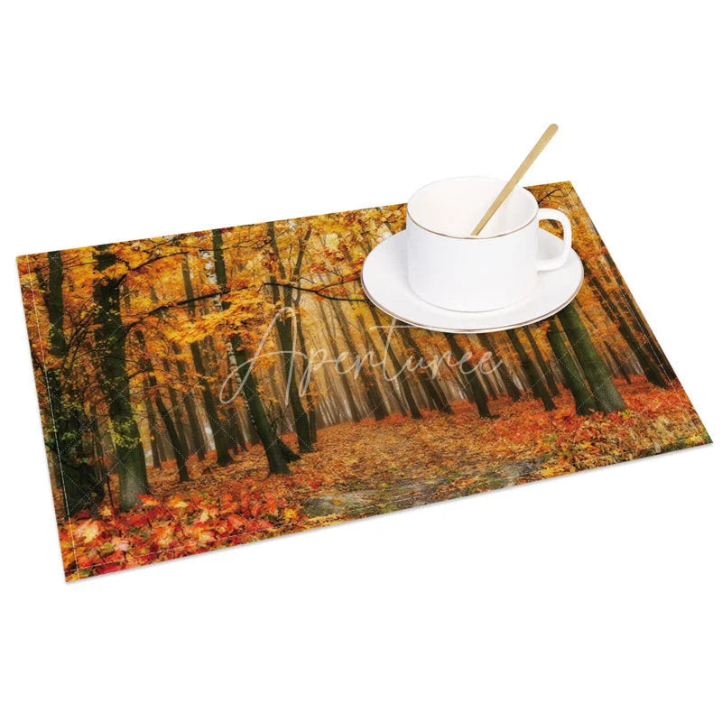 Aperturee - Aperturee Autumn Falling Leaves Set of 4 Placemats for Fall Thanksgiving and Seasonal Dining Table Decor