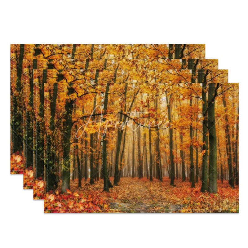 Aperturee - Aperturee Autumn Falling Leaves Set of 4 Placemats for Fall Thanksgiving and Seasonal Dining Table Decor