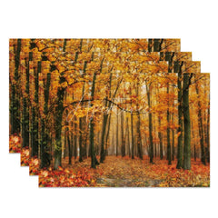 Aperturee - Aperturee Autumn Falling Leaves Set of 4 Placemats for Fall Thanksgiving and Seasonal Dining Table Decor