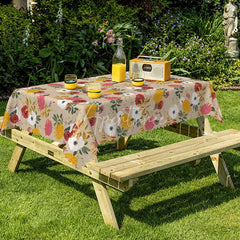 Aperturee - Aperturee Autumn Floral Rectangle Tablecloth Red Yellow and White Flowers Rustic Fall Harvest Dining Table Decor