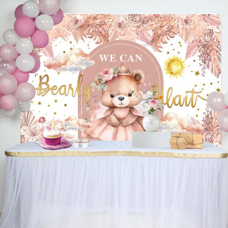 Aperturee - Aperturee Autumn Floral Teddy Bear Girl Baby Shower Backdrop