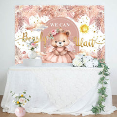 Aperturee - Aperturee Autumn Floral Teddy Bear Girl Baby Shower Backdrop