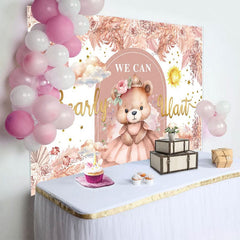 Aperturee - Aperturee Autumn Floral Teddy Bear Girl Baby Shower Backdrop