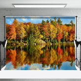 Aperturee - Aperturee Autumn Forest By The Lake Natural Scenery Backdrop