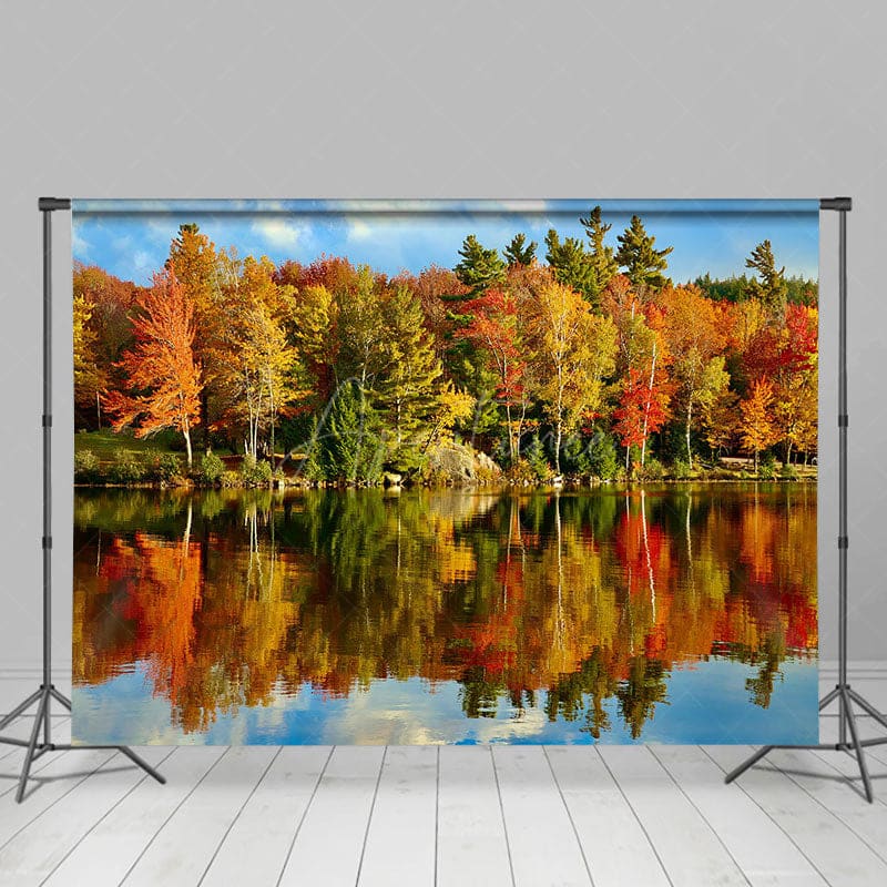 Aperturee - Aperturee Autumn Forest By The Lake Natural Scenery Backdrop