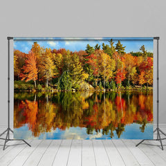 Aperturee - Aperturee Autumn Forest By The Lake Natural Scenery Backdrop