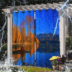 Aperturee - Aperturee Autumn Forest Lake Waterproof Outdoor Curtains For Gazebo