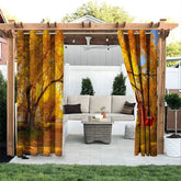 Aperturee - Aperturee Autumn Forest Scene Waterproof Printed Outdoor Curtains
