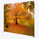 Aperturee - Aperturee Autumn Forest Tension Fabric Backdrop Orange and Yellow Fall Tree Scenery Thanksgiving or Wedding Photography