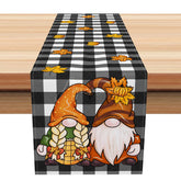 Aperturee - Aperturee Autumn Gnome and Plaid Table Runner Scandinavian Dwarf Doll with Pumpkins Rustic Fall Thanksgiving Decor