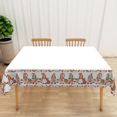 Aperturee - Aperturee Autumn Gnome Tablecloth with Fall Leaves in White and Brown for Thanksgiving and Farmhouse Decor