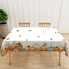 Aperturee - Aperturee Autumn Gnome Tablecloth with Pumpkins and Fall Leaves for Rustic Thanksgiving and Harvest Decor