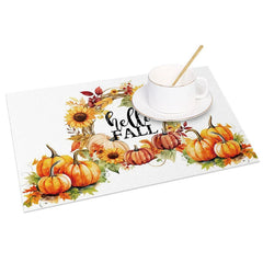Aperturee - Aperturee Autumn Harvest Pumpkin and Sunflower Set of 4 Placemats for Fall and Thanksgiving Kitchen Dining Decor