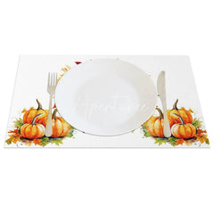 Aperturee - Aperturee Autumn Harvest Pumpkin and Sunflower Set of 4 Placemats for Fall and Thanksgiving Kitchen Dining Decor