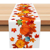 Aperturee - Aperturee Autumn Harvest Table Runner with Pumpkins and Leaves Rustic Fall Decor for Thanksgiving Farmhouse Kitchen