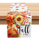 Aperturee - Aperturee Autumn Harvest Table Runner with Sunflowers Pumpkins and Fallen Leaves for Thanksgiving Dinner Decor