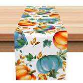 Aperturee - Aperturee Autumn Leaves and Pumpkins Table Runner Rustic Fall Harvest Decor Modern Farmhouse Thanksgiving Kitchen
