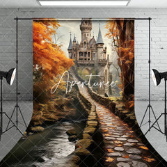 Aperturee - Aperturee Autumn Maple Grove Stone Path Castle Photo Backdrop