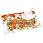 Aperturee - Aperturee Autumn Maple Leaf Pumpkin and Sunflower Set of 4 Placemats for Fall Harvest and Thanksgiving Decor