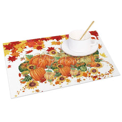 Aperturee - Aperturee Autumn Maple Leaf Pumpkin and Sunflower Set of 4 Placemats for Fall Harvest and Thanksgiving Decor