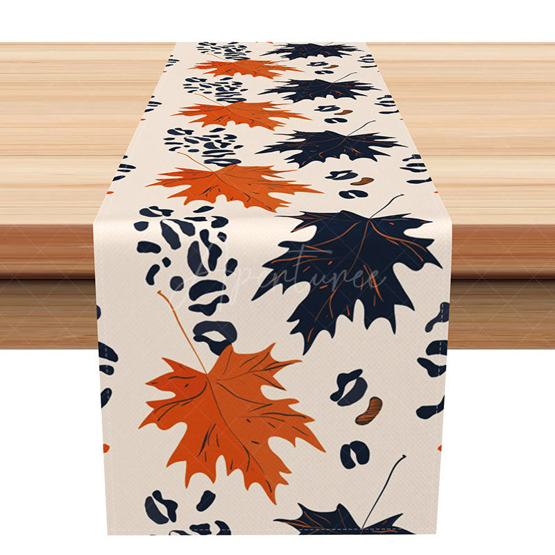 Aperturee - Aperturee Autumn Maple Leaves Table Runner in Earth Tones Fine Art Botanical Design Rustic Fall Thanksgiving Decor