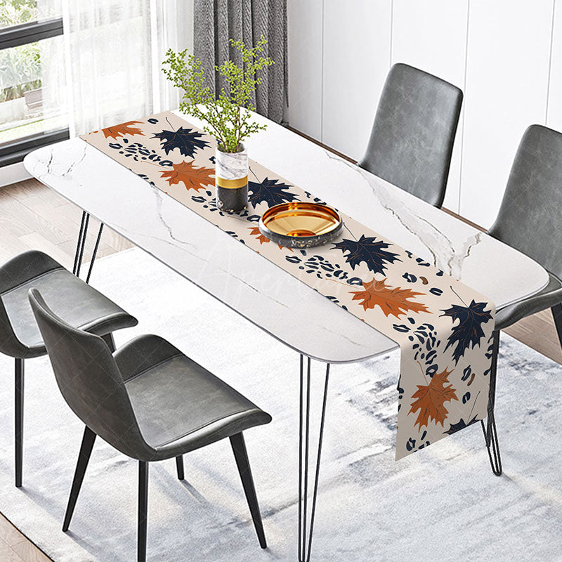 Aperturee - Aperturee Autumn Maple Leaves Table Runner in Earth Tones Fine Art Botanical Design Rustic Fall Thanksgiving Decor