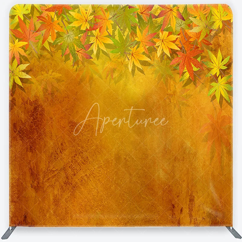 Aperturee - Aperturee Autumn Maple Leaves Tension Fabric Backdrop Golden Grunge Texture Foliage Background Seasonal Portrait Photography