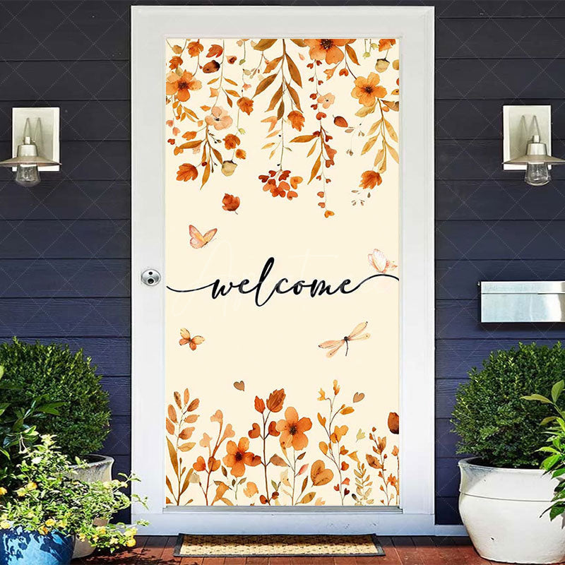 Aperturee - Aperturee Autumn Maple Leaves Welcome Thanksgiving Door Cover