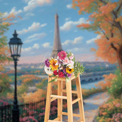Aperturee - Aperturee Autumn Paris Park Path Tower Scene Photo Backdrop