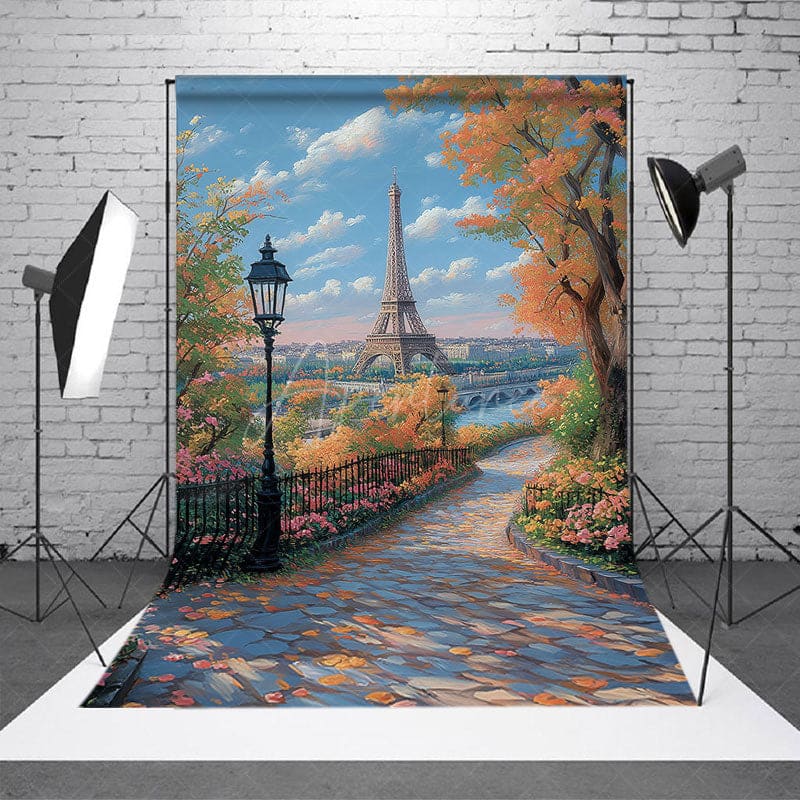Aperturee - Aperturee Autumn Paris Park Path Tower Scene Photo Backdrop