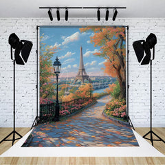 Aperturee - Aperturee Autumn Paris Park Path Tower Scene Photo Backdrop