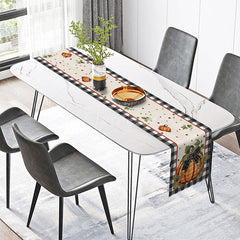 Aperturee - Aperturee Autumn Plaid Table Runner with Pumpkins and Bows Rustic Harvest Decor Farmhouse Thanksgiving Kitchen Linen
